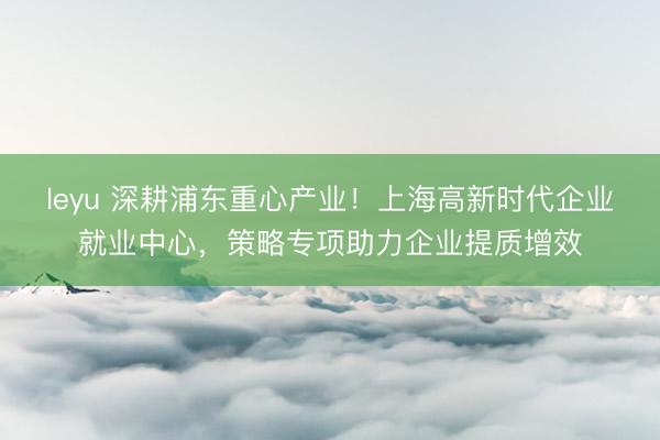 leyu 深耕浦东重心产业！上海高新时代企业就业中心，策略专项助力企业提质增效